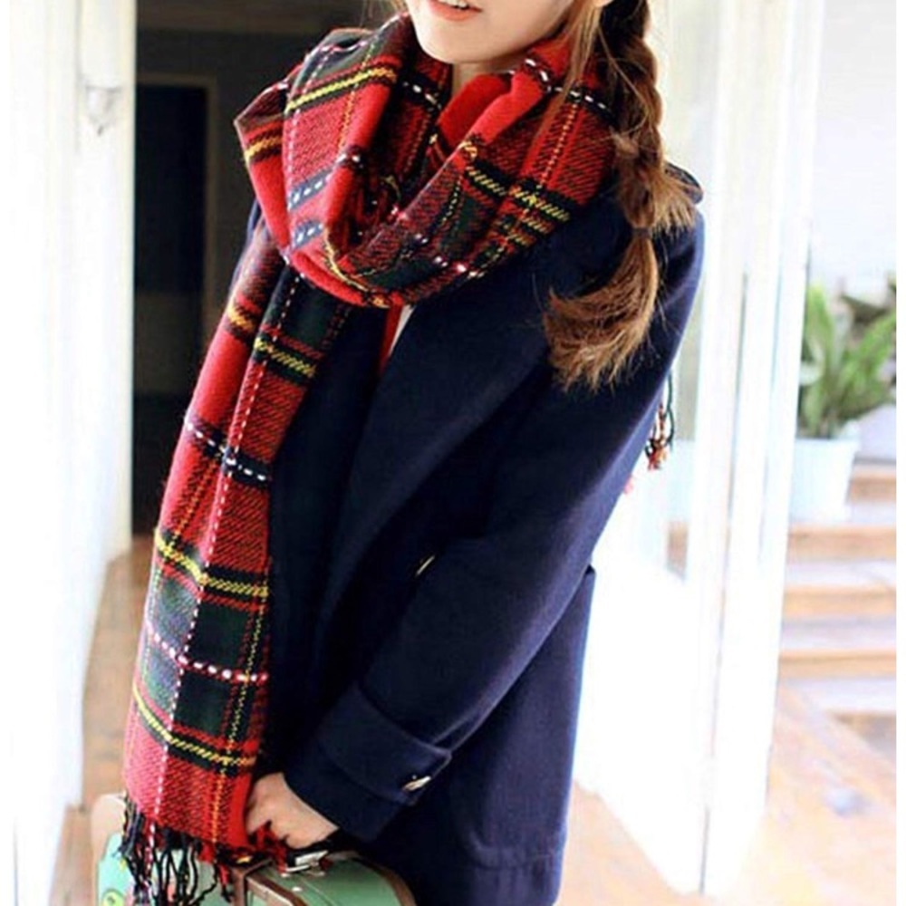Cozy RED BLOGGER Oversized PLAID Woman’s Scarf ❤️ - Picture 2 of 8